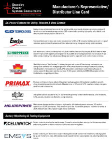 Manufacturer's Representative/Distributor Line Card